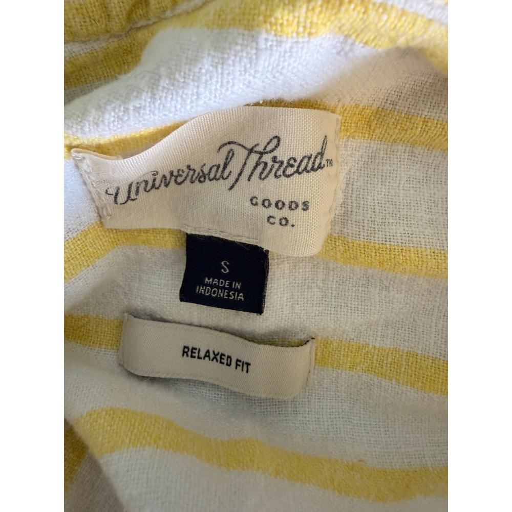 Universal Thread Women's Sm White & Yellow Striped Linen-Blend Relaxed Fit Shirt - Picture 3 of 4